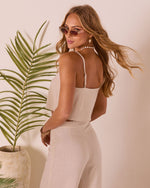 Kimora Linen Faux Pearl Trim Top