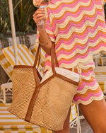 Soft Palms Open Knit Vegan Leather Trim Tote