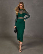 Monroe Sheer Mock Neck Midi Dress