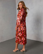 Fall Gardens Floral Satin Midi Dress in Bronze Leaf - Size Medium, VICI Fall Gardens Floral Satin Midi Dress in Bronze Leaf - Size Medium, VICI