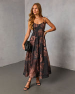 Ember Whisper Printed Fit And Flare Maxi Dress