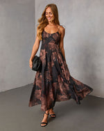 Ember Whisper Printed Fit And Flare Maxi Dress
