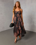 Ember Whisper Printed Fit And Flare Maxi Dress