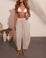 Yacht Day Striped Drawstring Cotton Wide Leg Pants