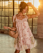 Petals Unspoken Floral Chiffon Lace Mini Dress
