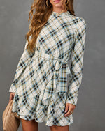 Afternoon Calling Plaid Waist Tie Mini Dress