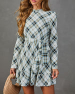 Afternoon Calling Plaid Waist Tie Mini Dress
