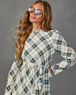 Afternoon Calling Plaid Waist Tie Mini Dress