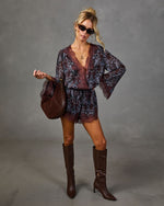 Private Whisper Paisley Print Lace Trim Romper