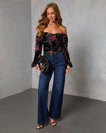 Silent Bloom Printed Velvet Bodysuit