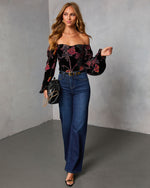 Silent Bloom Printed Velvet Bodysuit