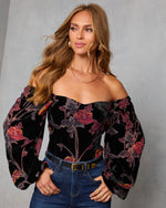 Silent Bloom Printed Velvet Bodysuit