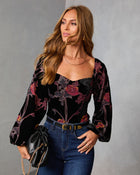 Silent Bloom Printed Velvet Bodysuit