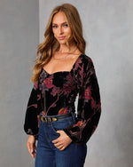 Silent Bloom Printed Velvet Bodysuit