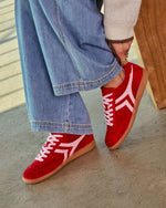 Red/Pink % Lorilai Faux Suede Lace Up Sneakers-1