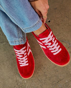 Red/Pink % Lorilai Faux Suede Lace Up Sneakers-4
