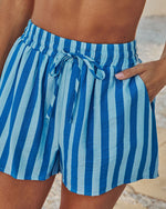 Blue Stripe % Sun Drunk Contrast Striped Shorts-3