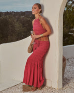 Sunlit Shore Smocked Halter Neck Tie Top