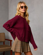 Wine % Bilos Relaxed Ribbed Knit Sweater-3