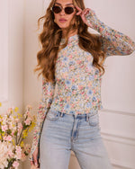 Floris Floral Mesh Mock Neck Top