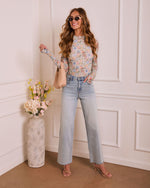 Floris Floral Mesh Mock Neck Top