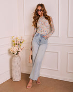 Floris Floral Mesh Mock Neck Top