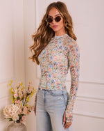Floris Floral Mesh Mock Neck Top