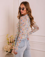 Floris Floral Mesh Mock Neck Top