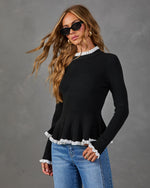 Collina Knit Contrast Trim Mock Neck Peplum Top