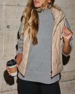 Beige % Shelton Pocketed Hooded Faux Leather Puffer Vest-1