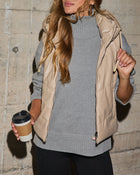 Beige % Shelton Pocketed Hooded Faux Leather Puffer Vest-1