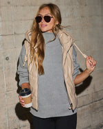 Beige % Shelton Pocketed Hooded Faux Leather Puffer Vest-6