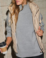 Beige % Shelton Pocketed Hooded Faux Leather Puffer Vest-3