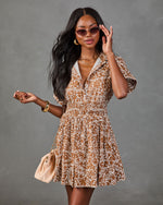 Autumn Picnic Cotton Abstract Print Mini Shirt Dress