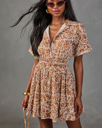 Autumn Picnic Cotton Abstract Print Mini Shirt Dress