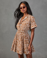 Autumn Picnic Cotton Abstract Print Mini Shirt Dress