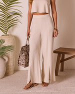 Natural % Kimora Wide Leg Front Slit Pants-2