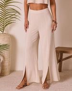 Natural % Kimora Wide Leg Front Slit Pants-5