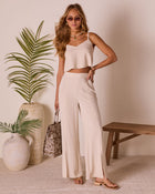 Natural % Kimora Wide Leg Front Slit Pants-1