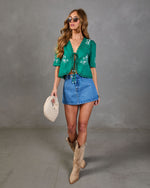 Sunset Ranch Embroidered Front Tie Flyaway Top