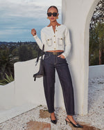 Black/Ivory % Lorenne Leather Trim Canvas Bucket Bag-5