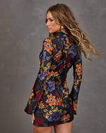 Seraphine Satin Floral Cut Out Mock Neck Mini Dress