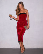 Sabrena Velvet Peplum Midi Dress