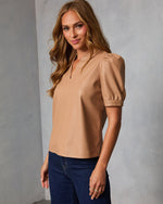 Zadig Leather Puff Sleeve Top