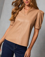 Zadig Leather Puff Sleeve Top