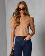 Zadig Leather Puff Sleeve Top