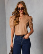 Zadig Leather Puff Sleeve Top