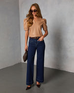 Zadig Leather Puff Sleeve Top