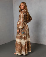 Echo Note Printed Waist Tie Maxi Dress