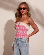 Suttin Gingham Ruffle Eyelet Strapless Top